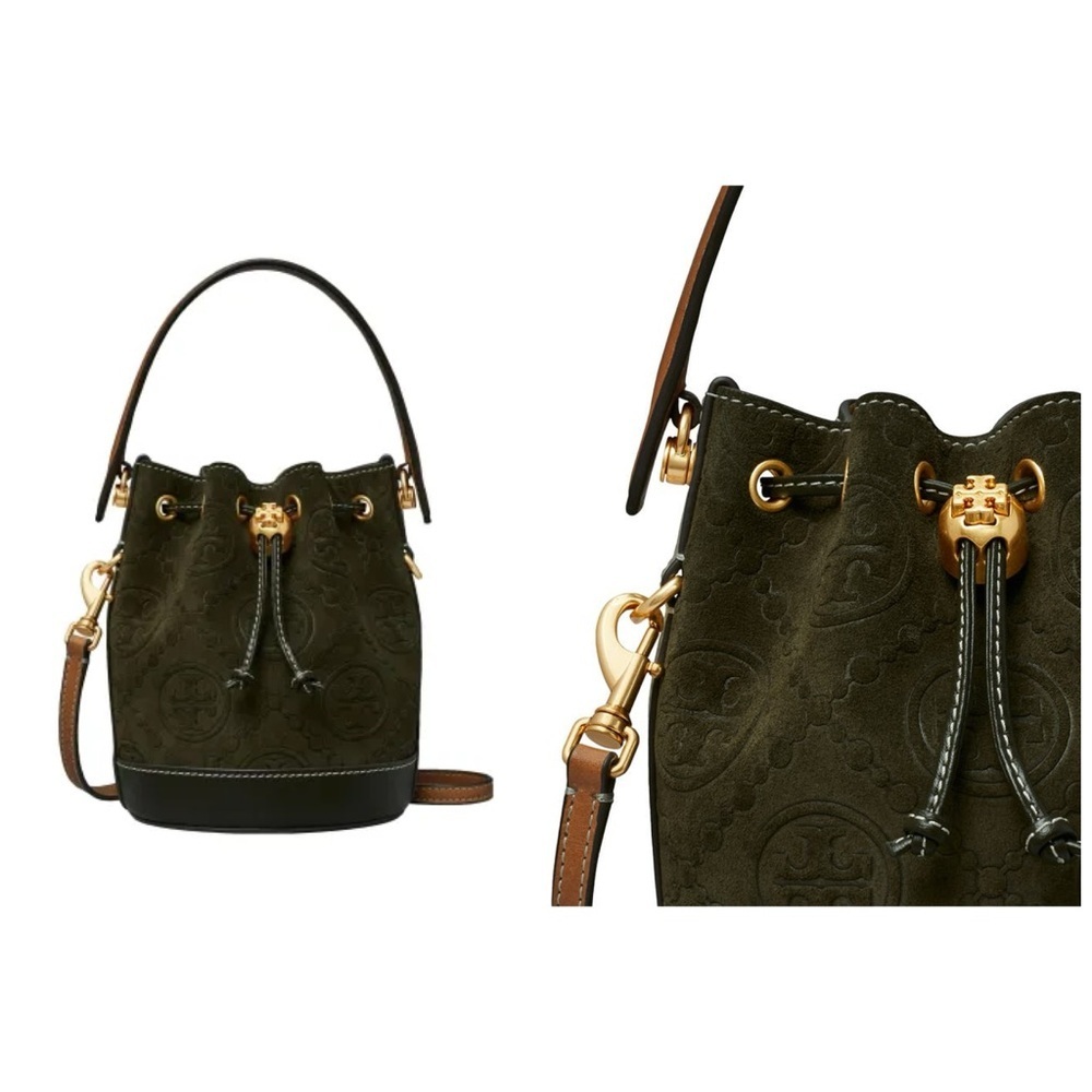 NWOT Tory Burch T Monogram Mini Embossed Suede Bucket Bag​​